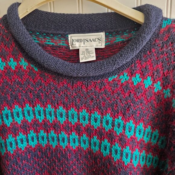 Lord Isaacs 80s Sweater Medium Fair Isle Knit Retro Acrylic Wool Pullover - Picture 5 of 8